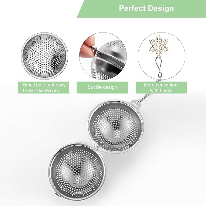 Numola 2Pcs Tea Ball Infuser - Locking Clasp Tea Strainer with Chain, Food Grade 304 Stainless Steel Loose Leaf Tea Steeper for Herbal/Green/Black Tea - Reusable Tea Infuser for Home, Office & Travel