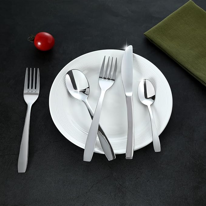 40 Piece Silverware Set,Stainless Steel Flatware Set for 8,18/0 Rust-Proof Cutlery Set with Forks & Spoons,Mirror Polished Dishwasher Safe - Heavy Duty Tableware for Home & Dining