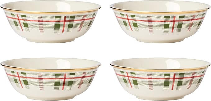 Lenox 894965 Holiday Plaid All-Purpose Bowls, Set of 4, 20 oz, Christmas Dinnerware