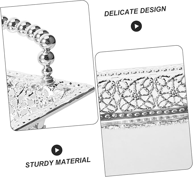 Ciieeo Silver Fruit Tray Handle Tiered Snack Serving Plate Decorative Metal Serving Dish for Bar
