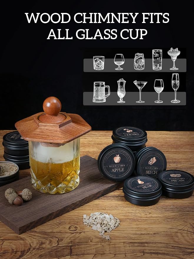 25Pcs Whiskey Smoker Kit-12 Wood Chips, Ice Ball Mold, Cocktail Smoker Infuser Kit, Old Fashioned Drink Smoker Kit, Christmas Birthday Bourbon Whiskey Gifts for Men,Husband,Dad,Him