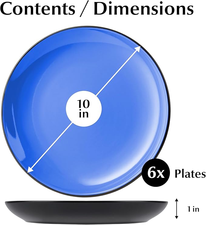 MIAMIO – 6 x Plate/Dinner Plate Set Stoneware Ceramic Tableware Set - Le Papillon Collection (Blue, 10 Inch)