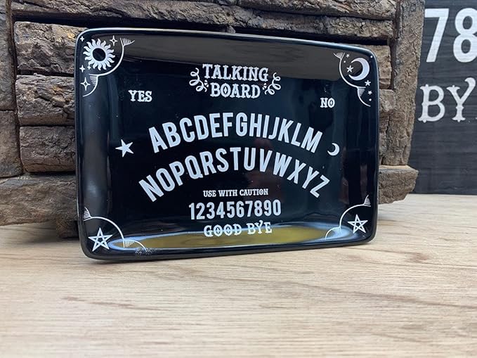 Ebros Gift Wicca Occult Paranormal Talking Board Ouija Planchette Gothic Rectangular Trinket Jewelry Dish Or Appetizer Plate Serveware Bone China Ceramic 6.5" by 4.5"
