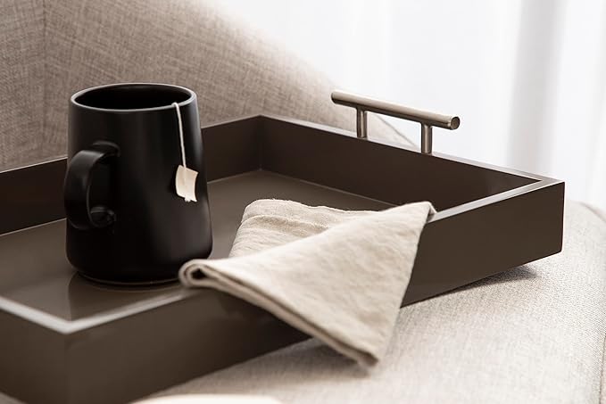 Kate and Laurel Lipton Decorative Modern Rectangular Tray; 16.5 x 12.25; Brown and Silver; Chic Serving Tray for Storage; Organization; and Display