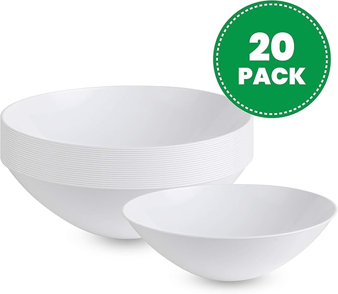 [16 OZ 20 Count] White Plastic organic Party Soup bowls Premium heavyweight Elegant Disposable Tableware Dishes