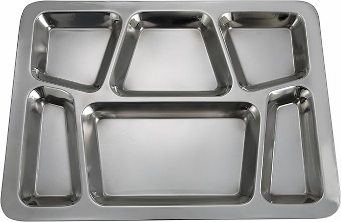 Winco - SMT-2 Winco 6-Compartment Mess Tray, Style B, Stainless Steel, Medium