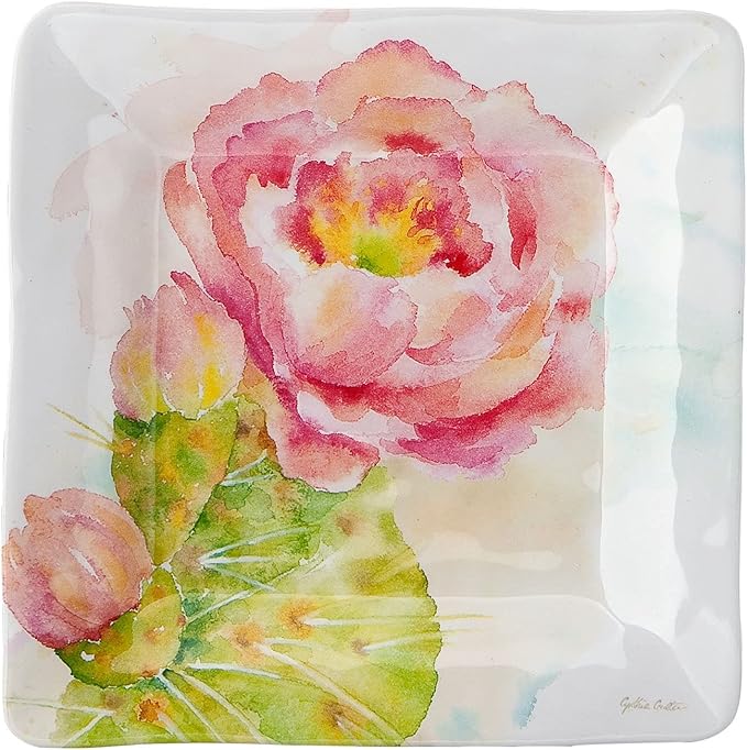 UP UPware Cactus Melamine Square Dessert Plates, Small Serving Plates, for Appetizer, Snacks, and Side Dishes, Multicolor, 6 Inch, Set of 4