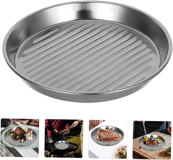 Mobestech Stainless Steel Round Serving Tray Seafood Platter for Bbq and Snacks Elegant Silver Cooking Utensil for Home Parties and Outdoor Cooking Easy to Clean and Stackable