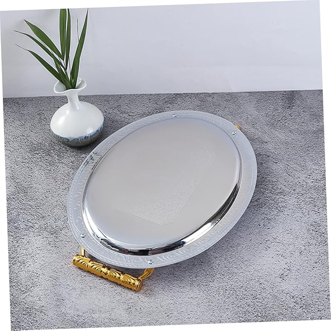 Mobestech Stainless Steel Fruit Tray for Party Silver Platter Handles Serving Tray for Household