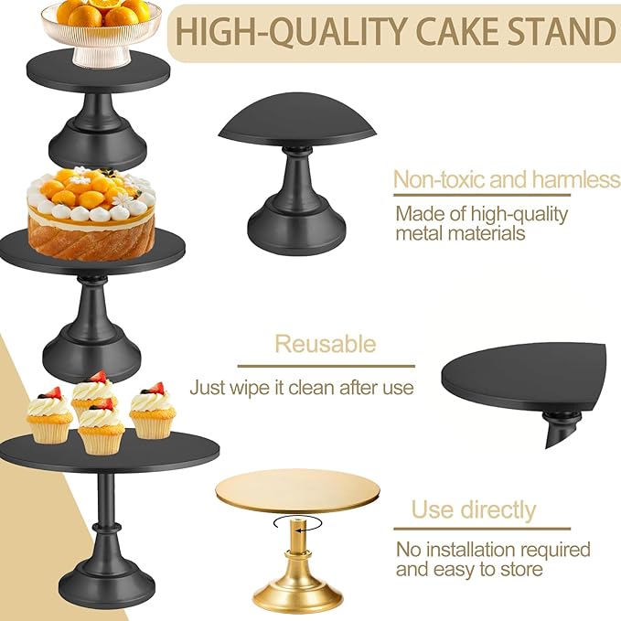 3 Set Black Cake Stand，Display Plate Dessert Cupcake Pastry Candy for Party，Elegant Round Cylinder Columns tables for Weddings Cake Stands，Birthday Party