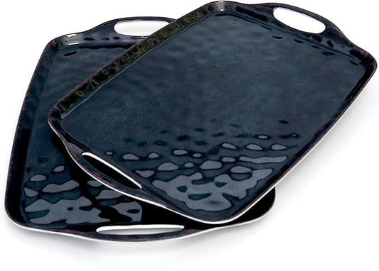 TP Large Serving Trays with Handles, 19" x 12" Melamine Serving Platters for Food, Turkey, Set of 2 Rectangular Trays for Party, Retro Black