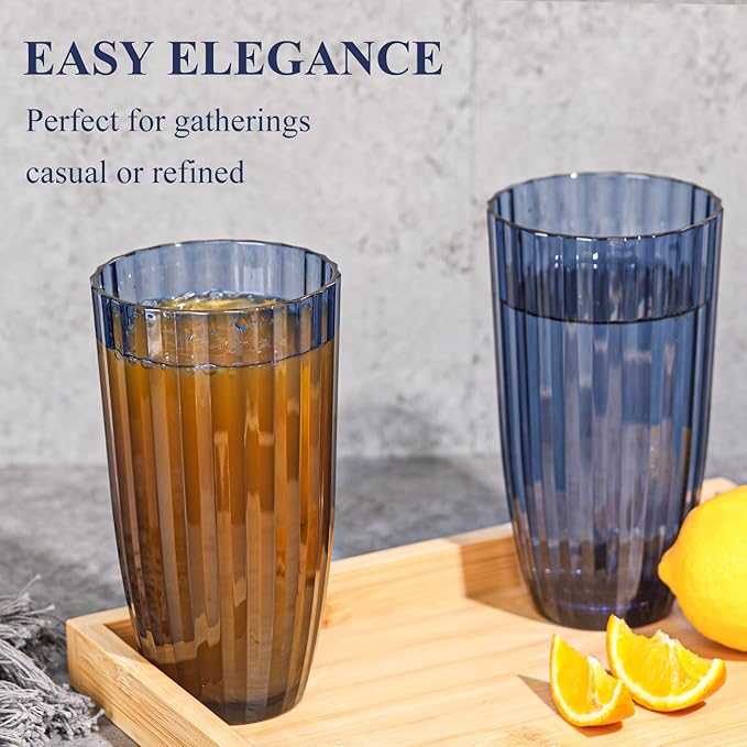 AKMQYM Acrylic Mixed Colors Highball Cups | Plastic Reusable Tumblers | 20oz (Set of 6) | Stackable | BPA-free Tumblers | Shatterproof | Top-rack Dishwasher Safe