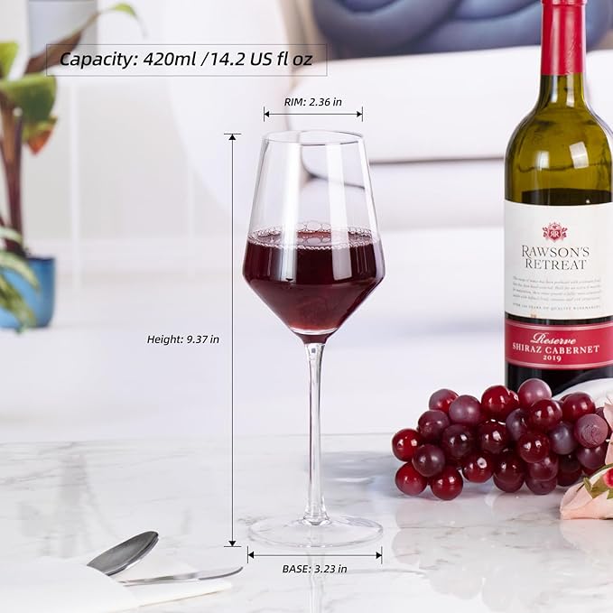 KAMMAK Wine Glasses Crystal Red and White Wine Glasses Set of 2, 14oz Hand Blown Large Glassware with Long Stem, Premium Glassware for Wine tasting, Birthday Gift, Party, Anniversary