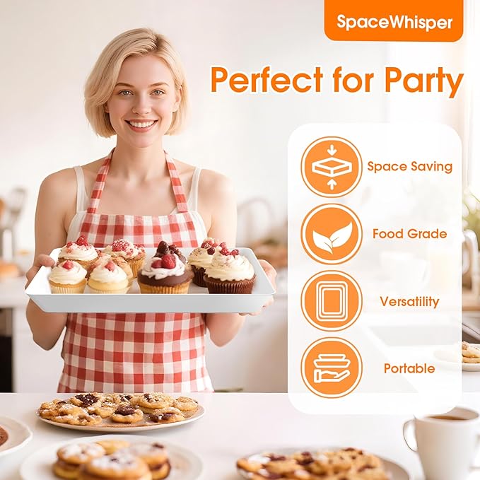 SpaceWhisper 6 Pack Serving Tray, Serving Platters for Snacks, Fruit, Cookies, Dessert, Large Reusable Rectangular Party Platters,3 Size Set Large 16"*11",Medium 14"*9",Small 12"*7"
