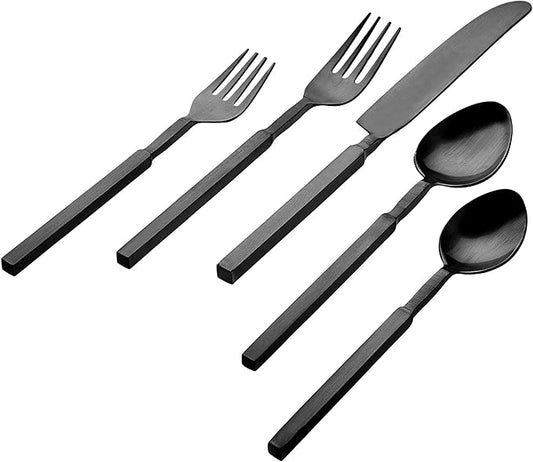 Godinger Flatware Set Black Matte Cutlery - Cubit, 20 Piece Set