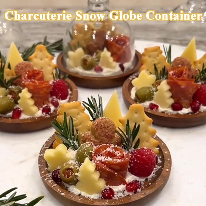 Charcuterie Snow Globes, Mini Cake Stand with Dome Lid, Charcuterie Snow Globe Container, Individual Charcuterie Boards for Cookie, Pastries, Cupcake, for Wedding Birthday Holiday Dessert Display (1pc)