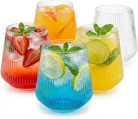 40 Pcak Ribbed Plastic Wine Glasses, Origami Ripple Disposable Stemless Wine cocktail Whiskey Champagne Glasses, 12 Oz Clear Unbreakable Cups for Party,Indoor,Outdoor,Wedding,Bars,Tasting