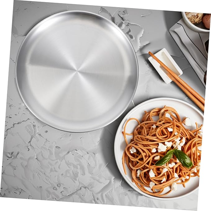 PRETYZOOM Stainless Steel Large Round Serving Tray Outdoor Food Serving for Grill Fruit Cake Plate Kitchen Supplies