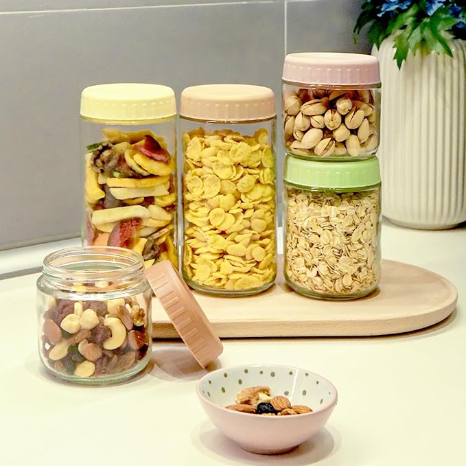 Overnight Oats Containers with Lids, 24oz Glass Jars with Lids 4 pcs, Taffy, Wide Mouth Mason jars for Salad, Yogurt, Snacks, Meal Prep