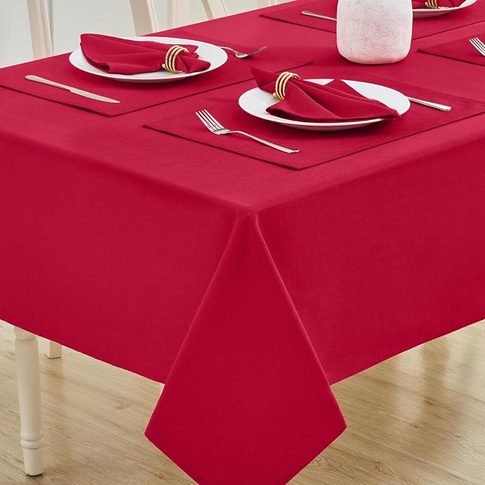 Rectangle Table Cloth Linen Farmhouse Stainproof Waterproof Washable Polyester Oblong Rectangular Fabric Table Cover for Kitchen Dining Dinner(DarkRed/60x104 Inch)