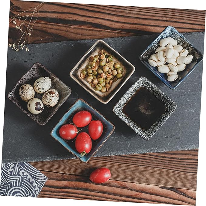 PRETYZOOM 5pcs Vintage Japanese Style Snack Plate Ceramic Sushi Dishes for Dipping Sauces for Appetizers and Side Dishes Random Colors and Designs