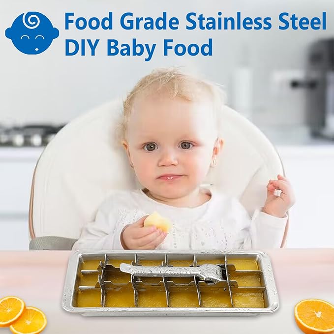 KAYCROWN 18/8 Stainless Steel Ice Cube Tray, 18 Slot Ice Cube Tray with Easy Release Handle for Making Various Large Ice Cubes, Removable Slots for Easy Ice Cube Removal (Tweezers & Finger Gloves)