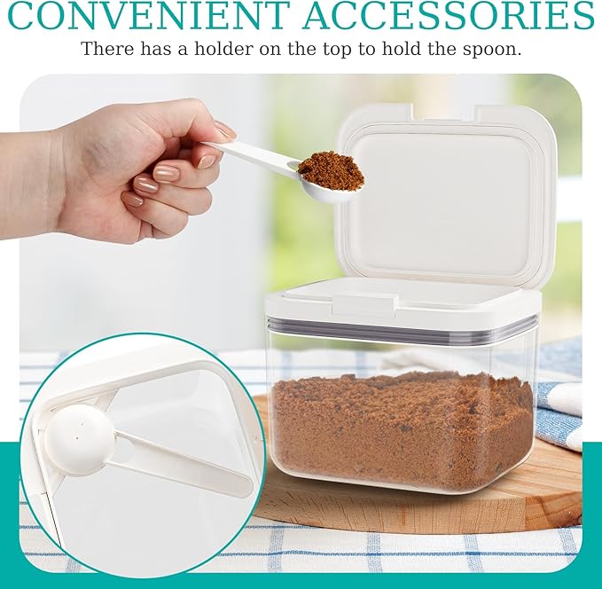 Brown Sugar Container Airtight, 1.3Qt(42Oz/1.2L) Brown Sugar Keeper Storage Container with Spoon, Clear Food Saver Jar for kitchen