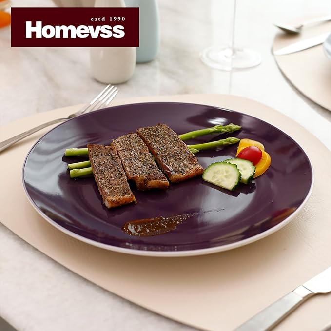 Stoneware Coupe Shape 12pc Dinner Set, Outside White + Inside Purple