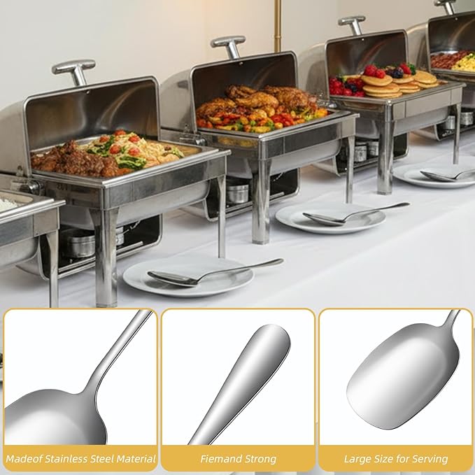 12 Pcs 8.6 Inch Stainless Steel Serving Spoon, Large Buffet Serving Spoon Set, Food-Grade Polished Buffet Utensils Banquet for Parties/Kitchen/Catering/Banquet Dishwasher Safe, Silver