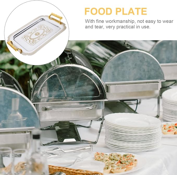 ABOOFAN European Style Double Handle Tray Retro Fruit Serving Plate 13.77X9.64 Inch Metal Tray for Home Kitchen Dining and Ktv