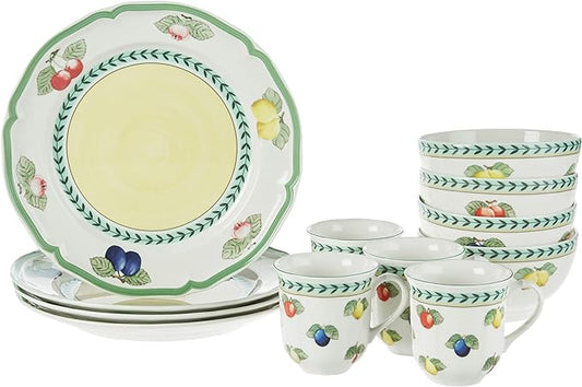 Villeroy & Boch French Garden 12-Piece Dinnerware Set, Service for 4, Plates, Bowls & Mugs, Premium Porcelain, Made in Germany