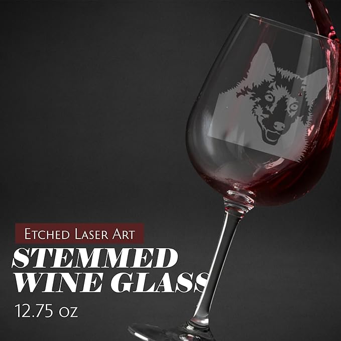 Etched Laser Art Personalized Dog Themed Etched Wine Glass - Custom Dog Breed Wine Glasses, Ideal for Pet Lovers, Unique Birthday Gift for Men & Women, Personalized Gift - Schipperke, 12.75 oz