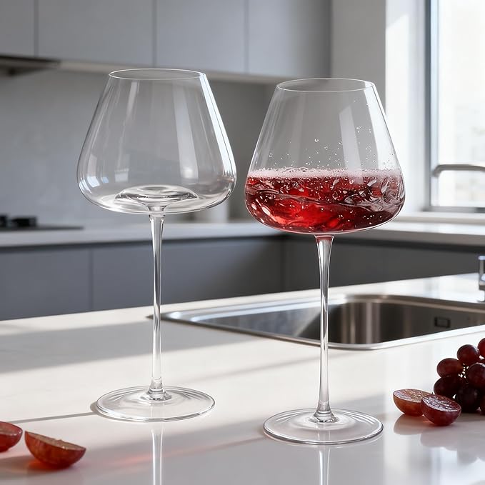 KAMMAK Wine Glasses Crystal Red and White Wine Glasses Set of 2, 23oz Hand Blown Large Glassware with Long Stem, Premium Glassware for Wine tasting, Birthday Gift, Party, Anniversary