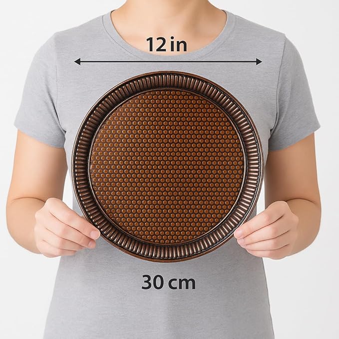 Alisveristime Round Hammered Metal Serving Tray – Ottoman Style, (11.8" Diameter, 12.6 oz) 5 Color Options (Brown)