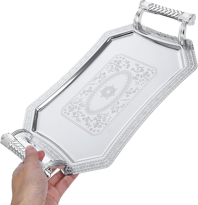 Silver Stainless Steel Serving Tray Handles, Elegant Antique Color, for Home, Cafe, Restaurant, Easy to Clean