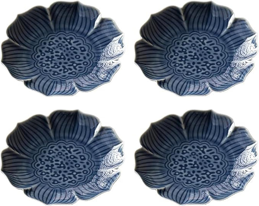 Gaolinci Zen Ceramic Plate, 5 Inches Lotus Shaped Appetizer Plates, Dessert Plate, Nut Plate (Set of 4)