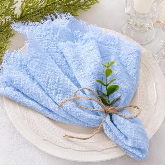 Socomi Set of 6 Linen Napkins Blue Easter Spring Cloth Napkins Washable Cotton Dinner Napkins Fringe 17"x17" for Wedding Party Bridal Baby Shower Birthday Table Decorations