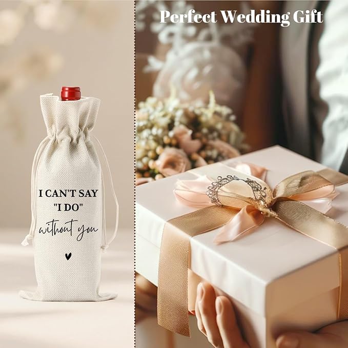 Engagement Gifts for Couples, Engagement Wine Bag, Engagements Party Decorations, Engaged Gifts, Pairs Well With Getting Engaged, Burlap Bottle Bags With Drawstring for Wedding Party Dinner