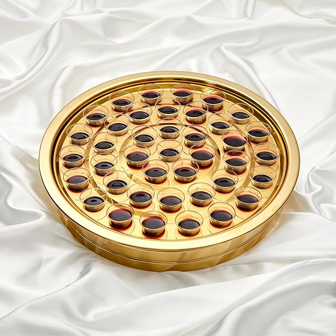 Zhehao 1 Pcs Easter Communion Trays for Churches Set Church Supplies Plates for Church with Disposable Cups (Gold)
