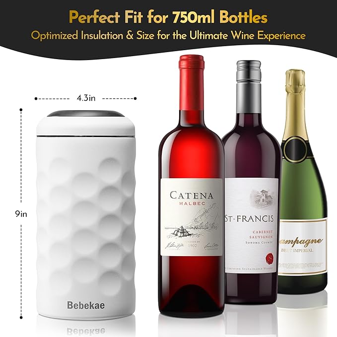 Keep Wine Cold for 6+ Hours Wine Chiller – Double Walled Stainless Steel Wine Bottle Chiller | Vacuum Insulated Wine Chillers for Bottles | Fits Most 750ml Wine & Champagne Bottles