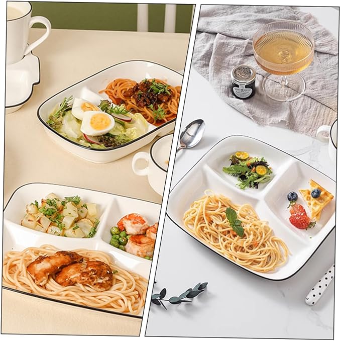 PRETYZOOM Divided Serving Dish Compartment Dinner Plate Ceramic Tableware Food Holder Party Family