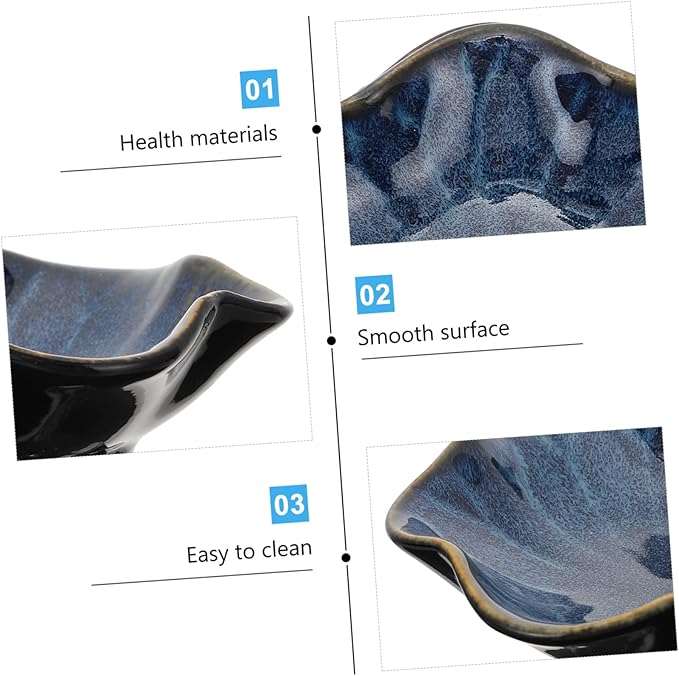 KICHOUSE 3pcs Japanese-style Ceramic Sauce Plates Dipping Bowls Blue Glazed Tableware for Appetizers and Snacks
