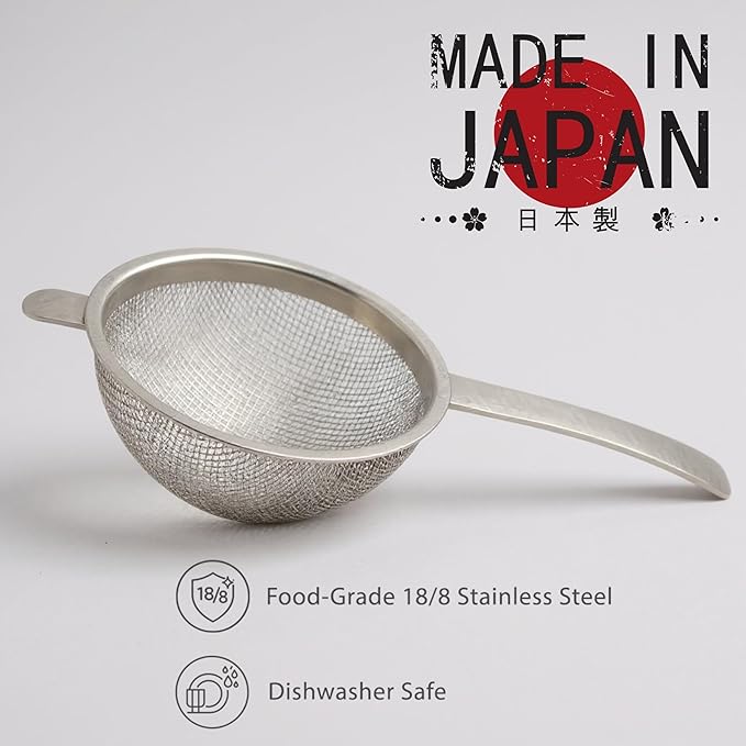 Japanese Double Fine Mesh Tea Sifter – Stainless Steel Tea Strainer for Matcha & Loose Leaf Tea with Hammered Texture Handle Kitchen Sieve, 6” (Length) × 3” (Width) × 1.3” (Height)