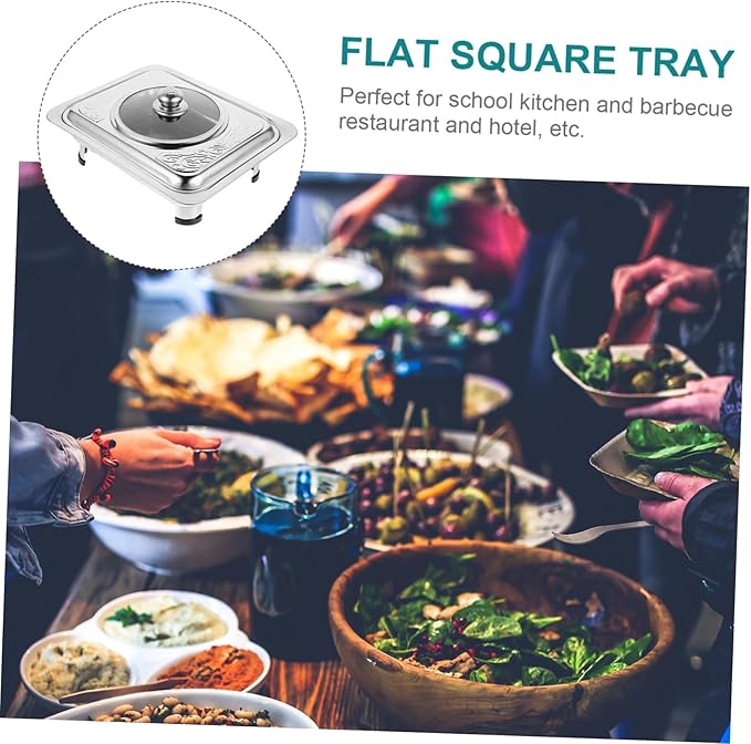 Amosfun Stainless Steel Dinner Plate Serving Tray Rounded Corners Easy Clean Design Flat Square Snack Tray for Party