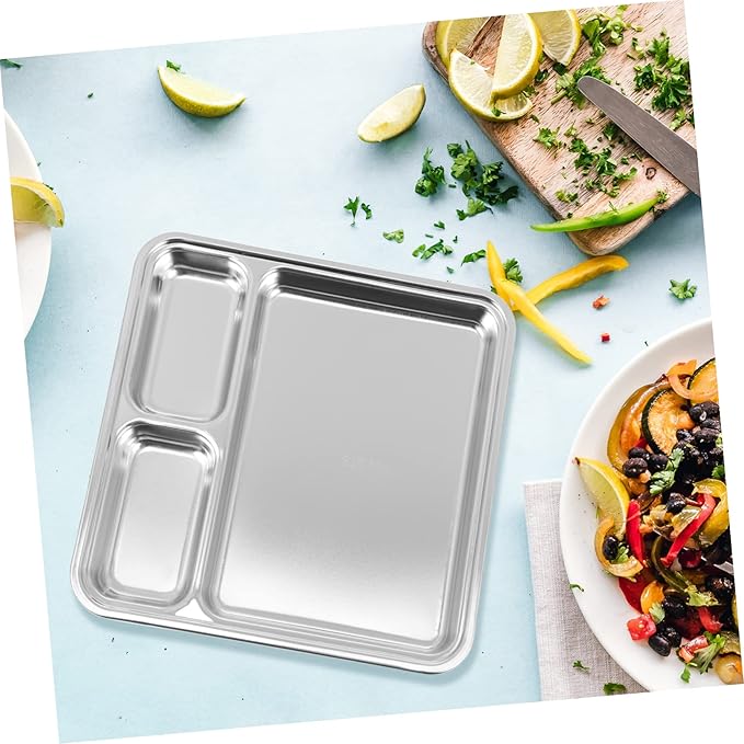 304 Stainless Steel Divided Sauce Plate Multi-Grid BBQ Plate for Restaurants Compartments for Meal Prep and Portion Control