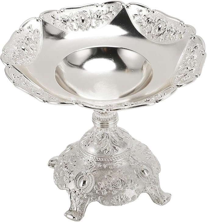 Zinc Alloy European Style Fruit Tray Metal Food Serving Tray Snack Nut Holder Decorative Table Candy Dish with Unique Design for Party Daily Use (Silver)