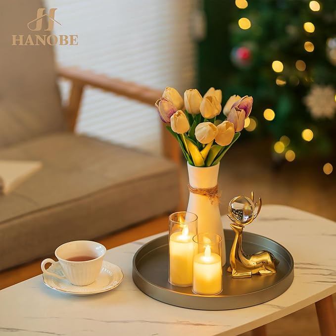 Hanobe Decorative Coffee Table Tray: Round Gold Tray for Home Decor - 12" Circle Ottoman Trays for Entryway Table Candle Holder Plate for Living Room Kitchen