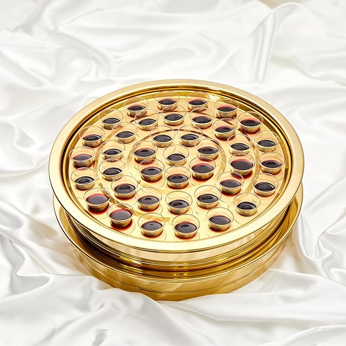 Zhehao 2 Pcs Easter Communion Trays for Churches Set Church Supplies Plates for Church with Disposable Cups (Gold)