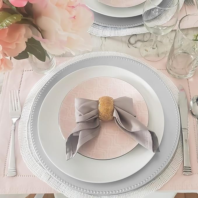 fani 50 Pcs Silver Charger Plates Bulk, 13'' Round Beaded Dinner Charger Plates, Plastic Reusable Vintage Table Decoration for Wedding, Party, Reception, Event, Holiday Supplies
