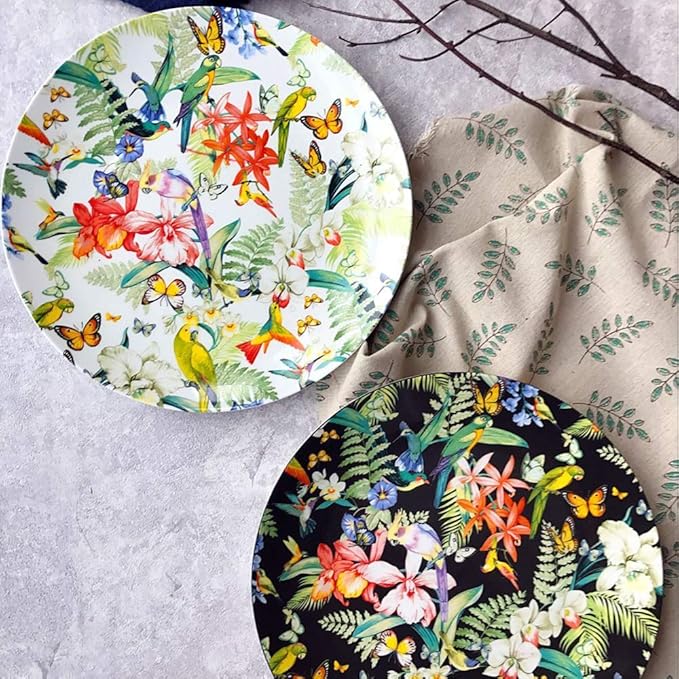 SHINING Porcelain Bone China Dinnerware Ceramic Floral Design Tableware Service Plate Mug Bowl Set (White 8" Plate)